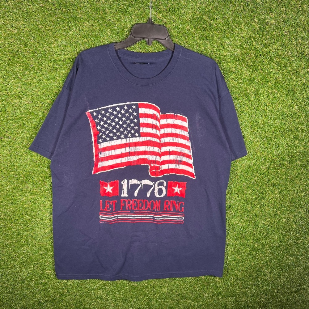 MV Sport Mens XL Navy Blue 1776 Let Freedom Ring American Flag Graphic T-Shirt
